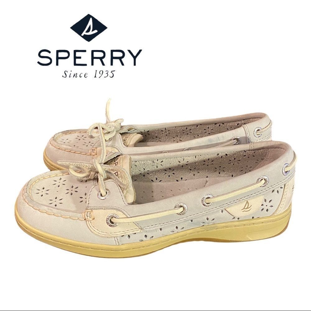 Sperry Top-Sider "Angelfish" Light Grey Floral Perforated Boat Shoes Loafers 5
